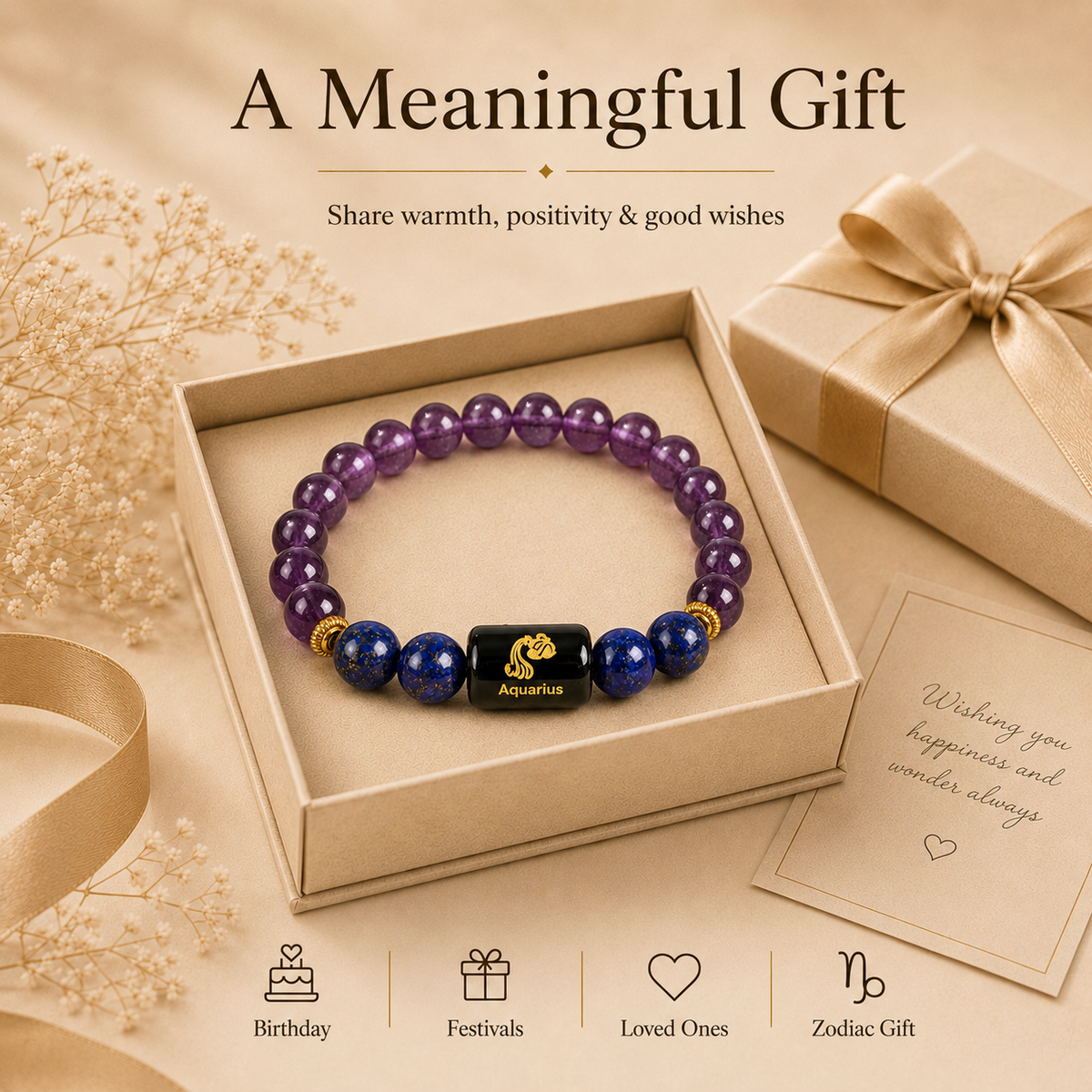 Aquarius Zodiac Bracelet with Amethyst & Lapis Lazuli