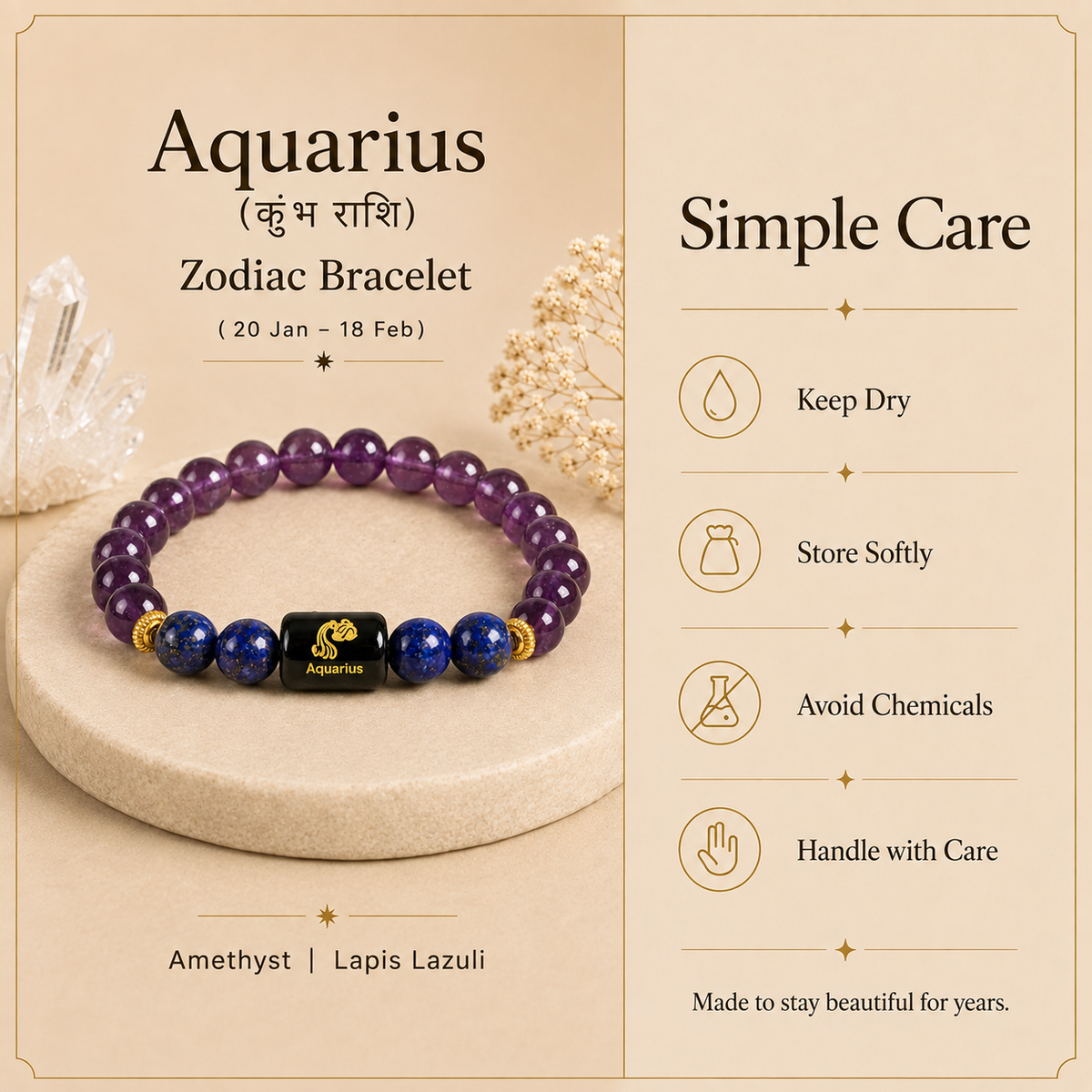 Red Jasper Aquarius Zodiac Healing Crystal Bracelet