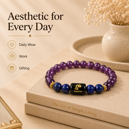 Aquarius Zodiac Bracelet with Amethyst & Lapis Lazuli
