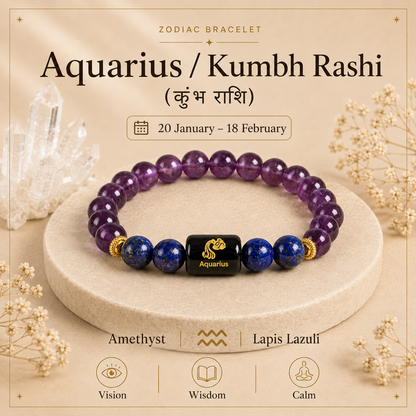 Aquarius Zodiac Bracelet with Amethyst & Lapis Lazuli