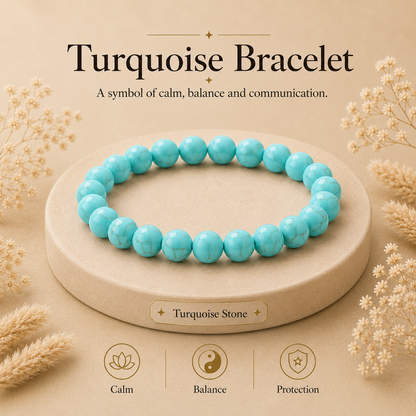 Turquoise Crystal Bracelet (Bead Size: 8mm, Length: 6-7 Inch)