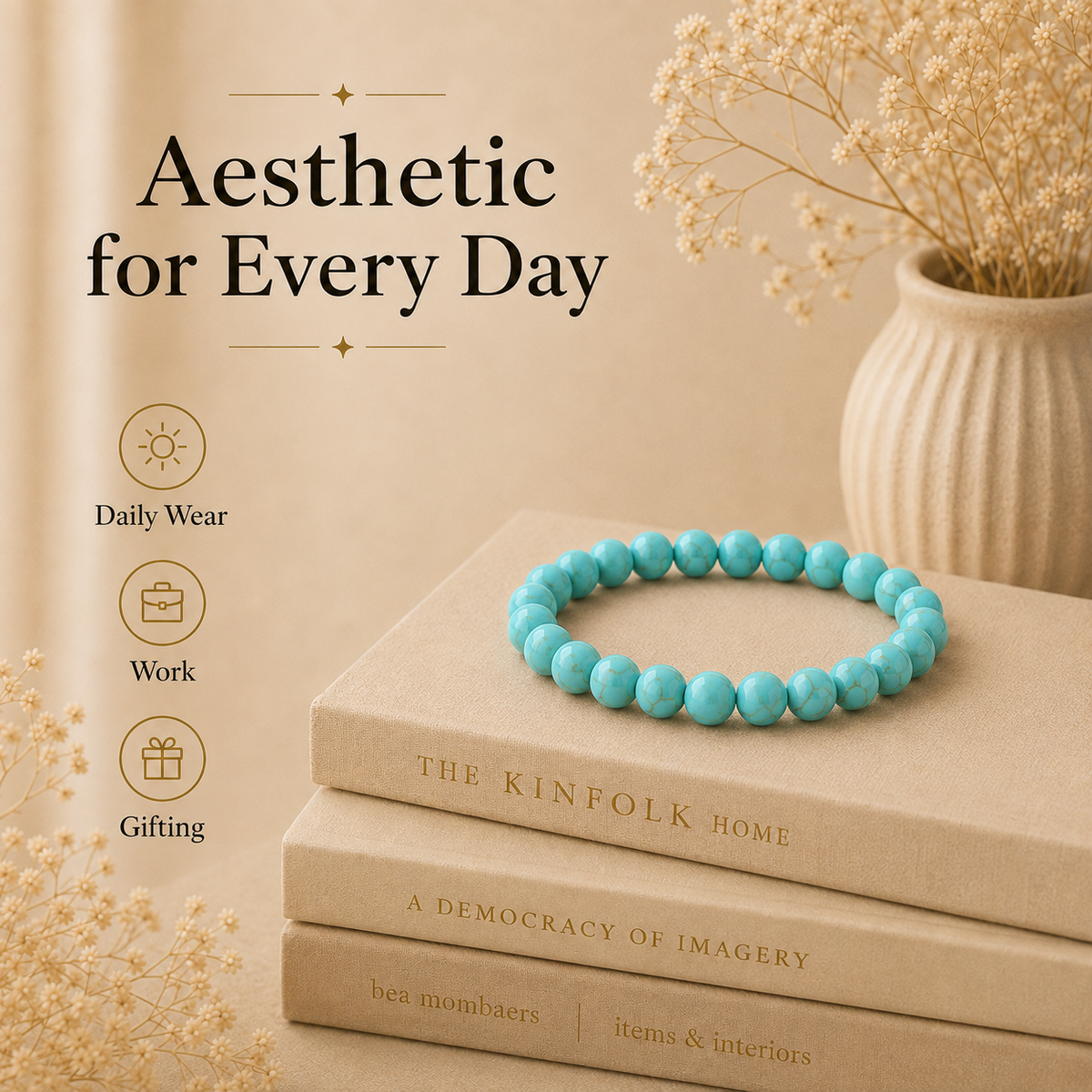 Turquoise Crystal Bracelet (Bead Size: 8mm, Length: 6-7 Inch)