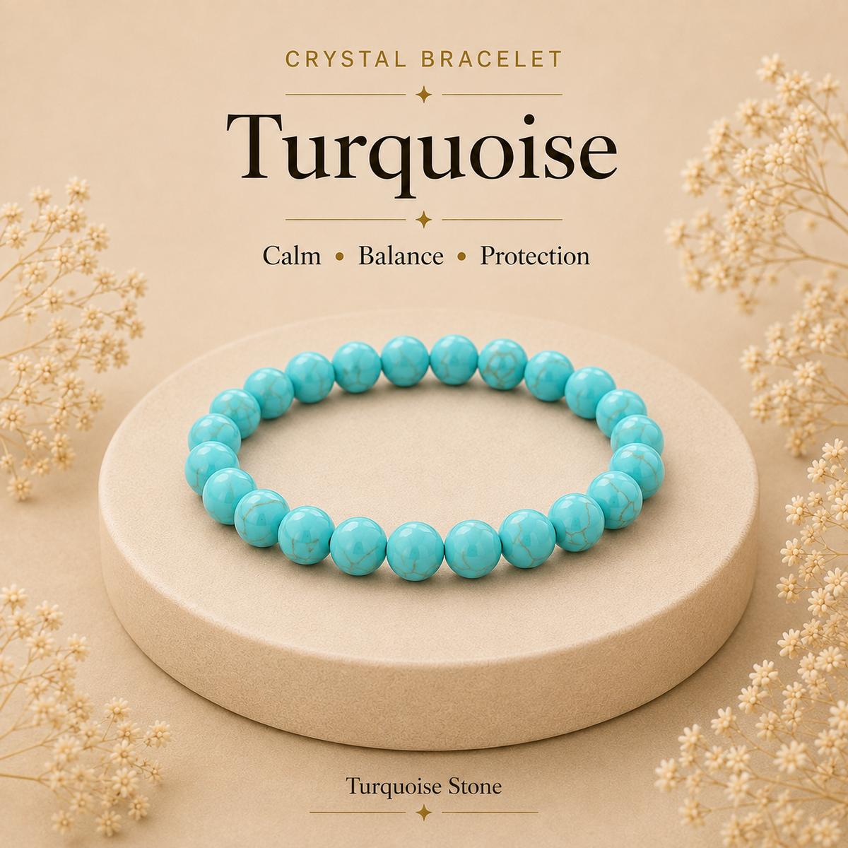 Turquoise Crystal Bracelet (Bead Size: 8mm, Length: 6-7 Inch)