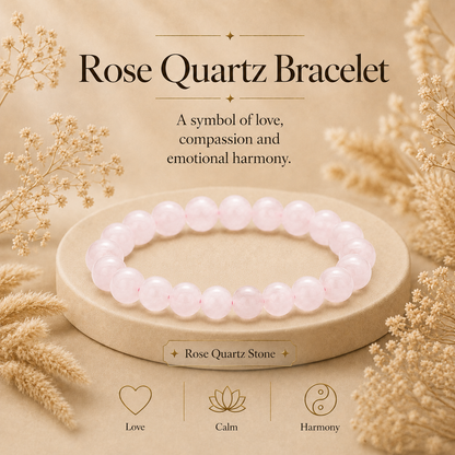 Rose Quartz Healing Crystal Bracelet For Love and Healing