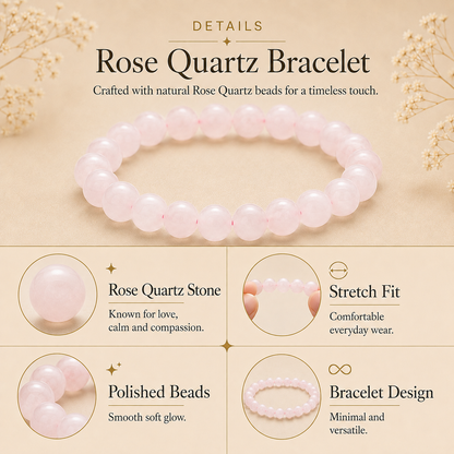 Rose Quartz Healing Crystal Bracelet For Love and Healing