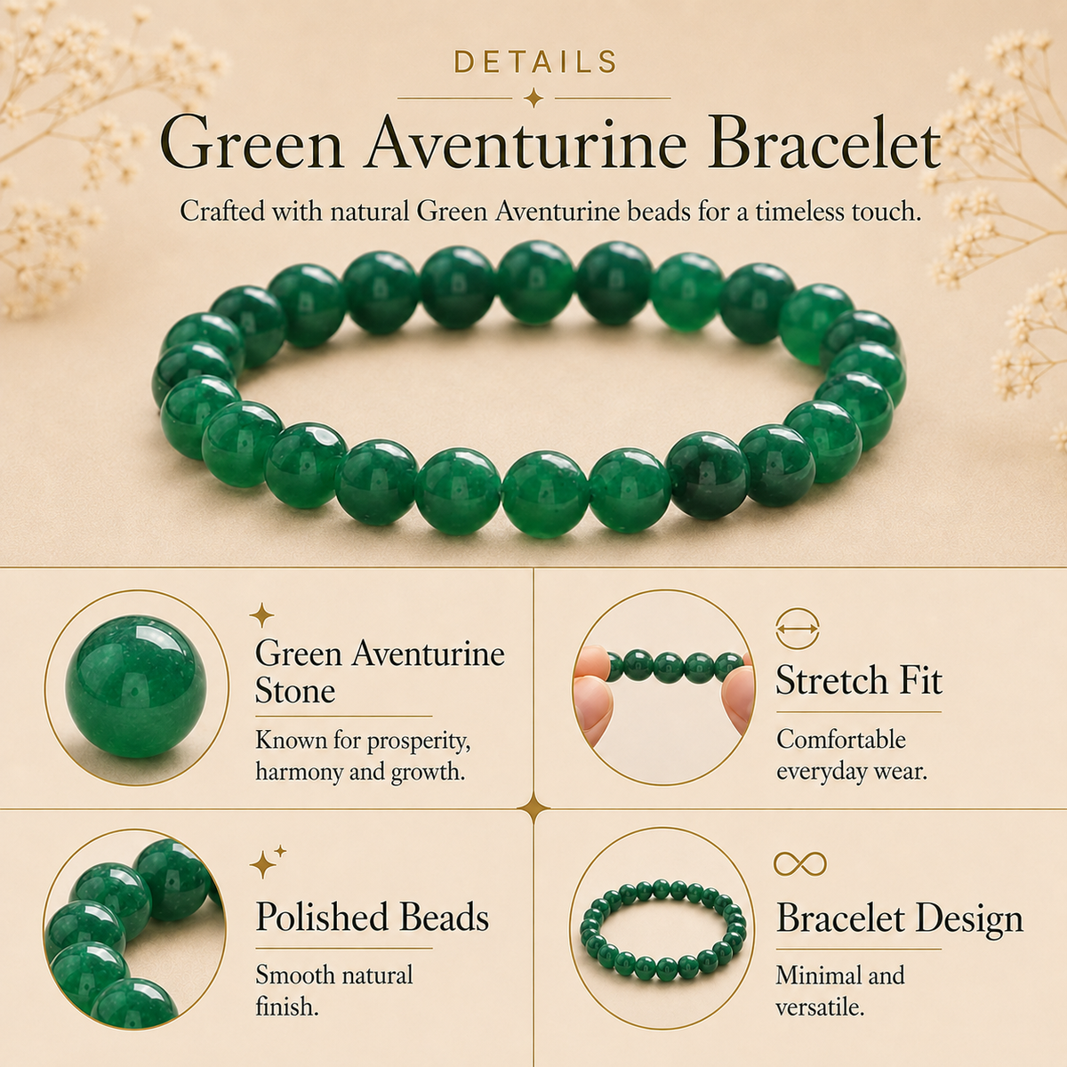 Green Aventurine Certified Healing Crystal Stone Bracelet