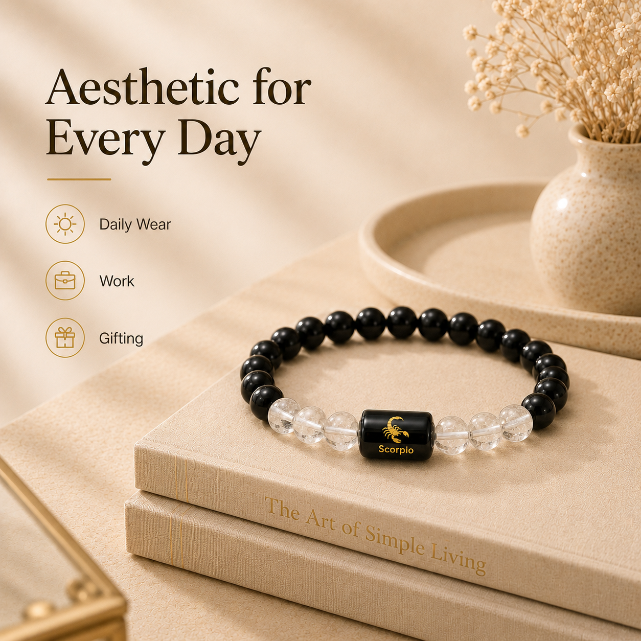 Scorpio Zodiac Bracelet with Black Obsidian & Clear Quartz