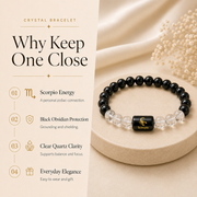 Scorpio Zodiac Bracelet with Black Obsidian & Clear Quartz