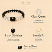 Scorpio Zodiac Bracelet with Black Obsidian & Clear Quartz