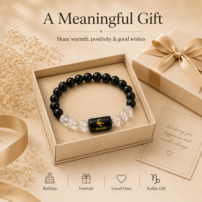 Scorpio Zodiac Bracelet with Black Obsidian & Clear Quartz