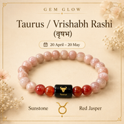 Taurus Zodiac Bracelet with Sunstone & Red Jasper