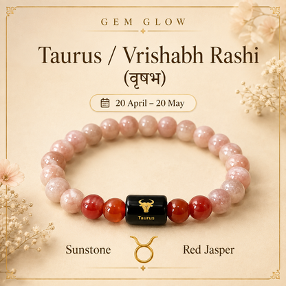 Taurus Zodiac Bracelet with Sunstone & Red Jasper