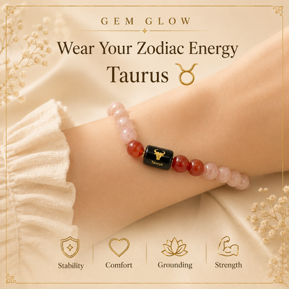 Taurus Zodiac Bracelet with Sunstone & Red Jasper