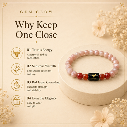 Taurus Zodiac Bracelet with Sunstone & Red Jasper
