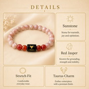 Taurus Zodiac Bracelet with Sunstone & Red Jasper