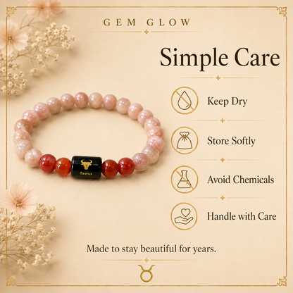 Taurus Zodiac Bracelet with Sunstone & Red Jasper