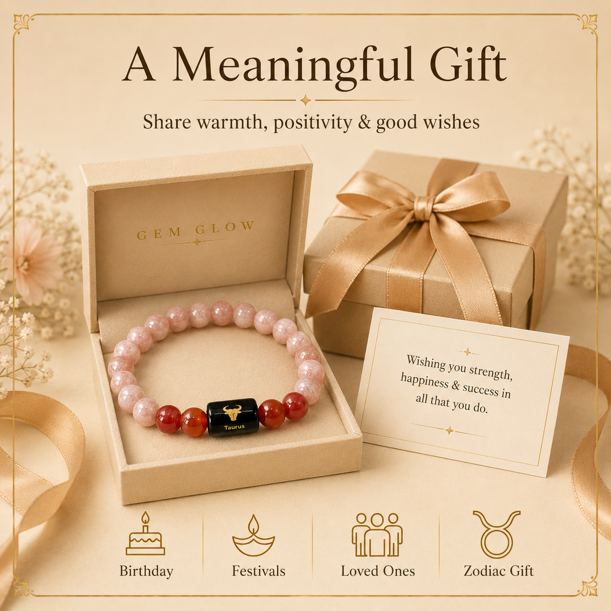 Taurus Zodiac Bracelet with Sunstone & Red Jasper