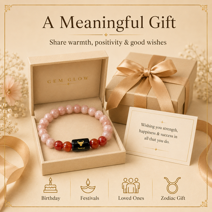 Taurus Zodiac Bracelet with Sunstone & Red Jasper