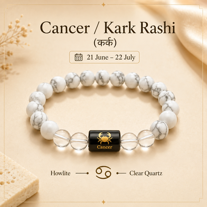 Cancer Zodiac Bracelet with Howlite & Clear Quartz