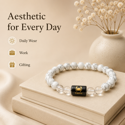 Cancer Zodiac Bracelet with Howlite & Clear Quartz