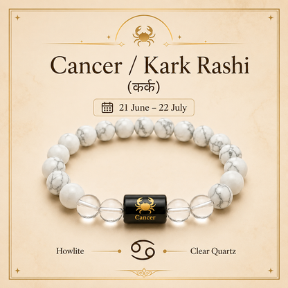 Cancer Zodiac Bracelet with Howlite & Clear Quartz