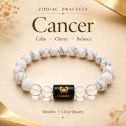 Cancer Zodiac Bracelet with Howlite & Clear Quartz