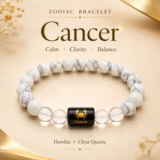 Cancer Zodiac Bracelet with Howlite & Clear Quartz