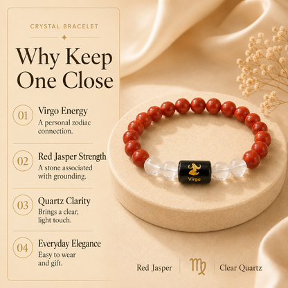 Virgo Zodiac Bracelet with Red Jasper & Clear Quartz