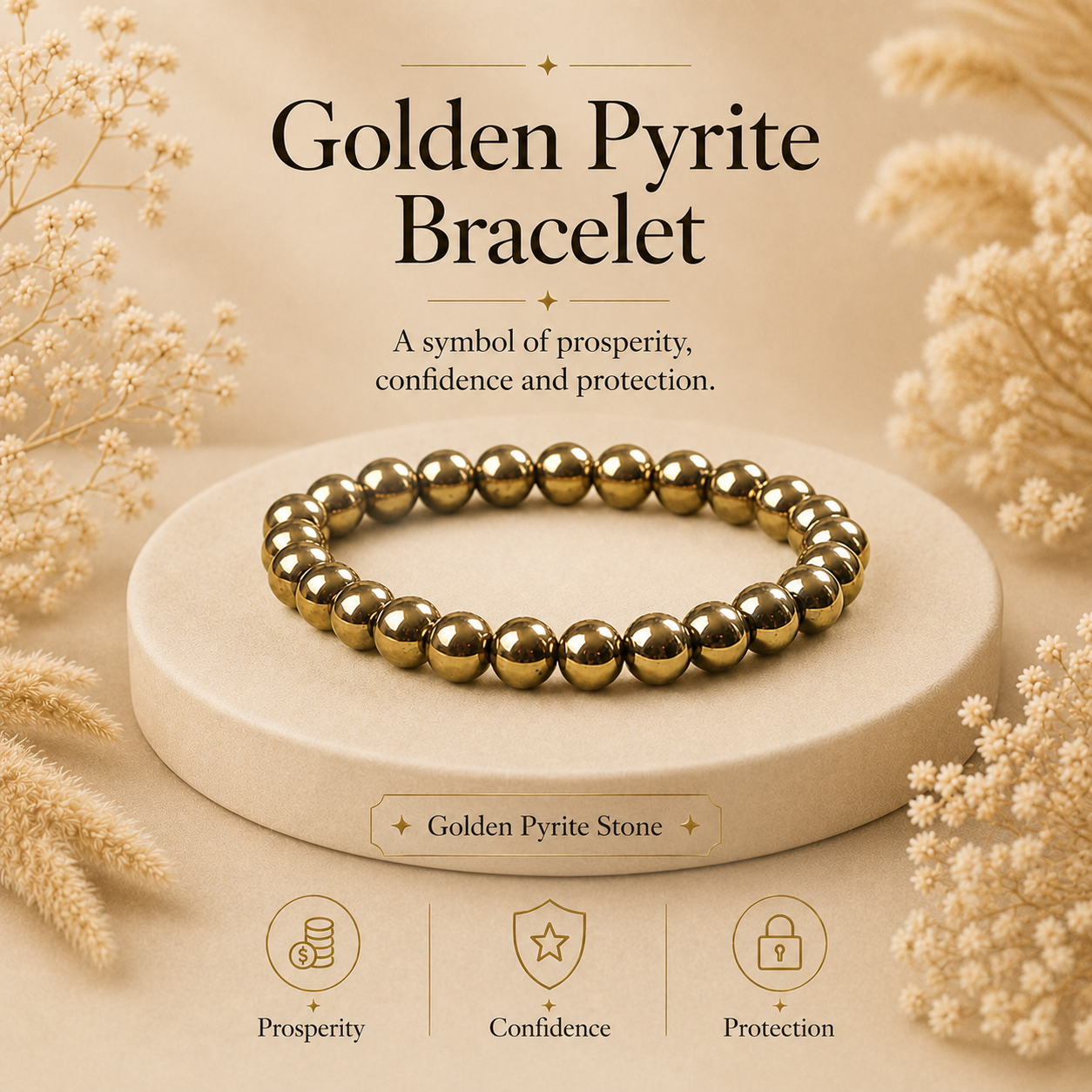 Pyrite Beaded Bracelet for Abundance, Protection, and Vitality