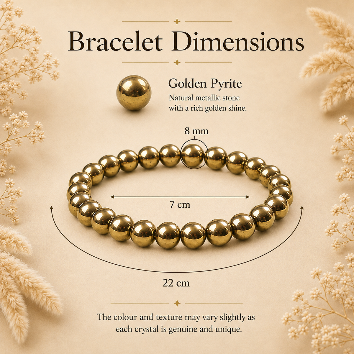Pyrite Beaded Bracelet for Abundance, Protection, and Vitality