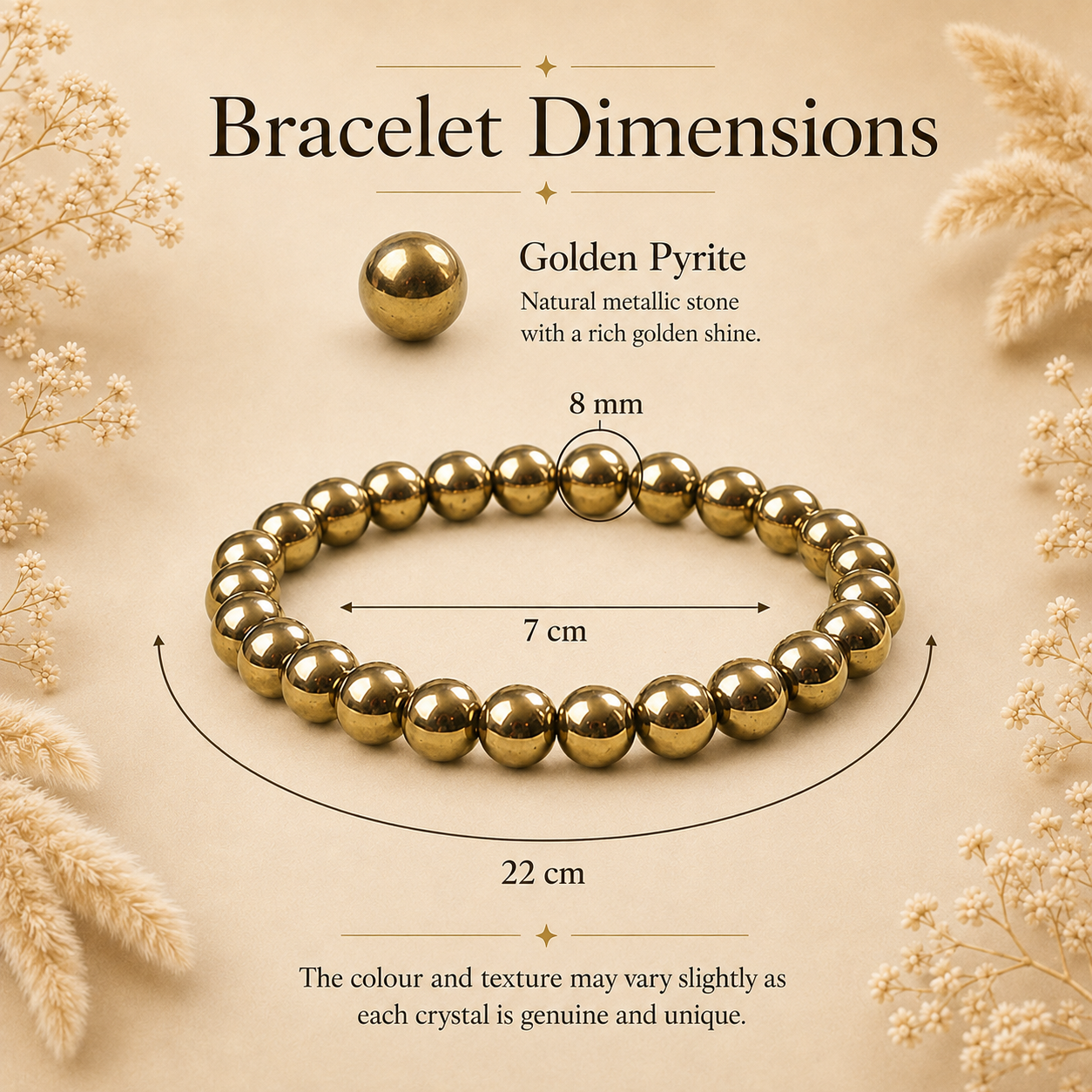 Pyrite Beaded Bracelet for Abundance, Protection, and Vitality