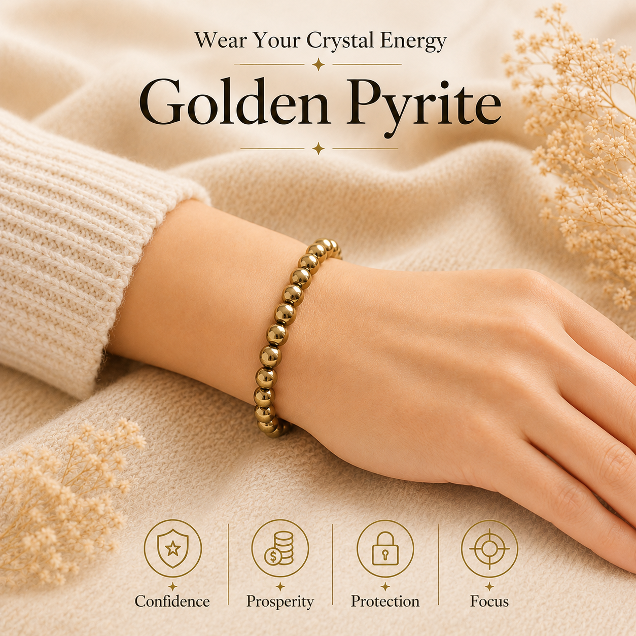 Pyrite Beaded Bracelet for Abundance, Protection, and Vitality
