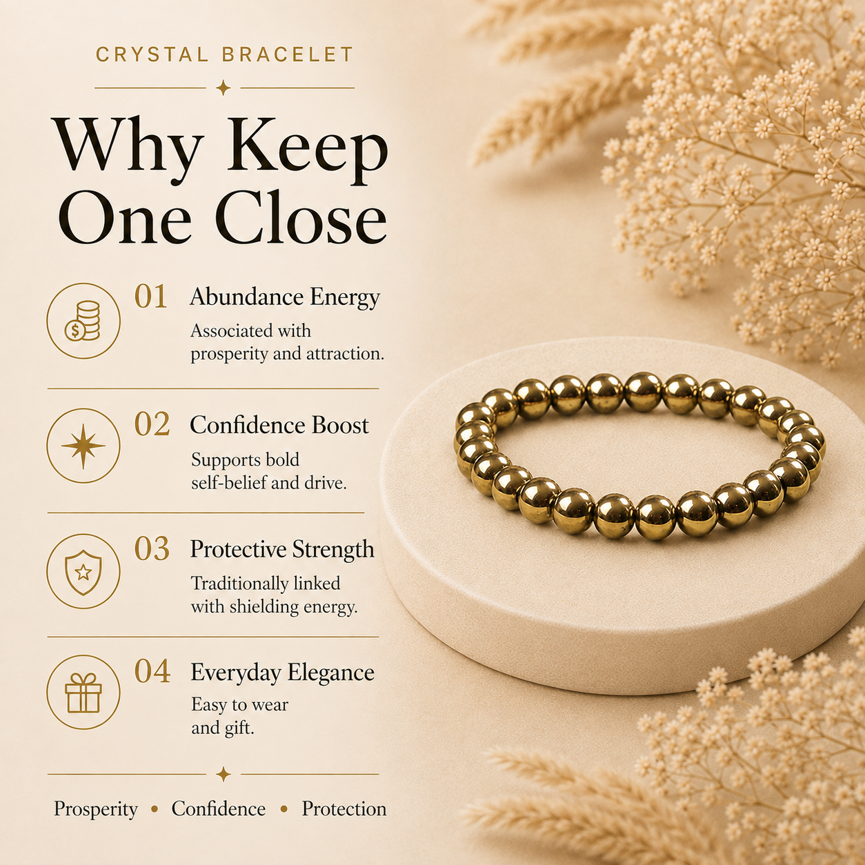 Pyrite Beaded Bracelet for Abundance, Protection, and Vitality