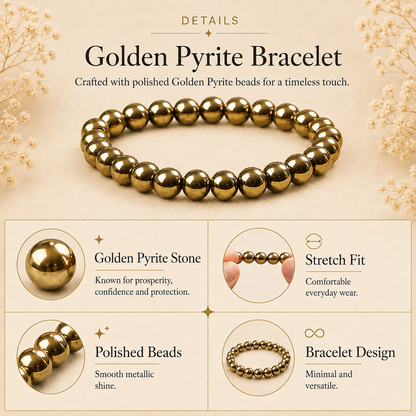 Pyrite Beaded Bracelet for Abundance, Protection, and Vitality