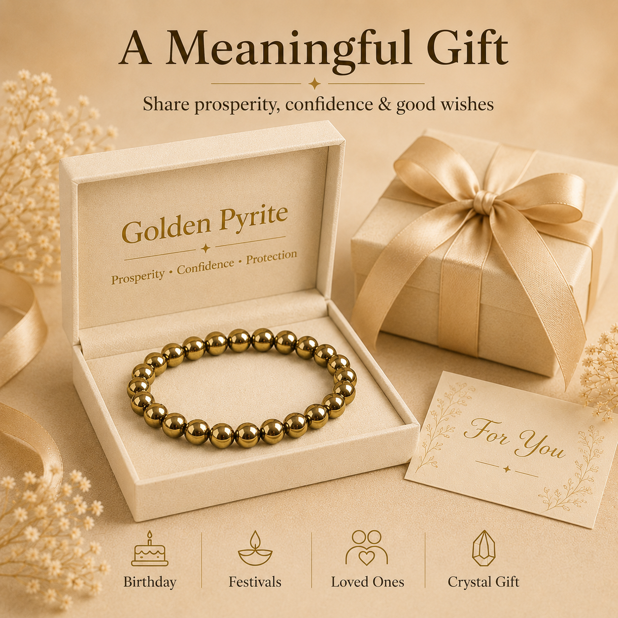 Pyrite Beaded Bracelet for Abundance, Protection, and Vitality