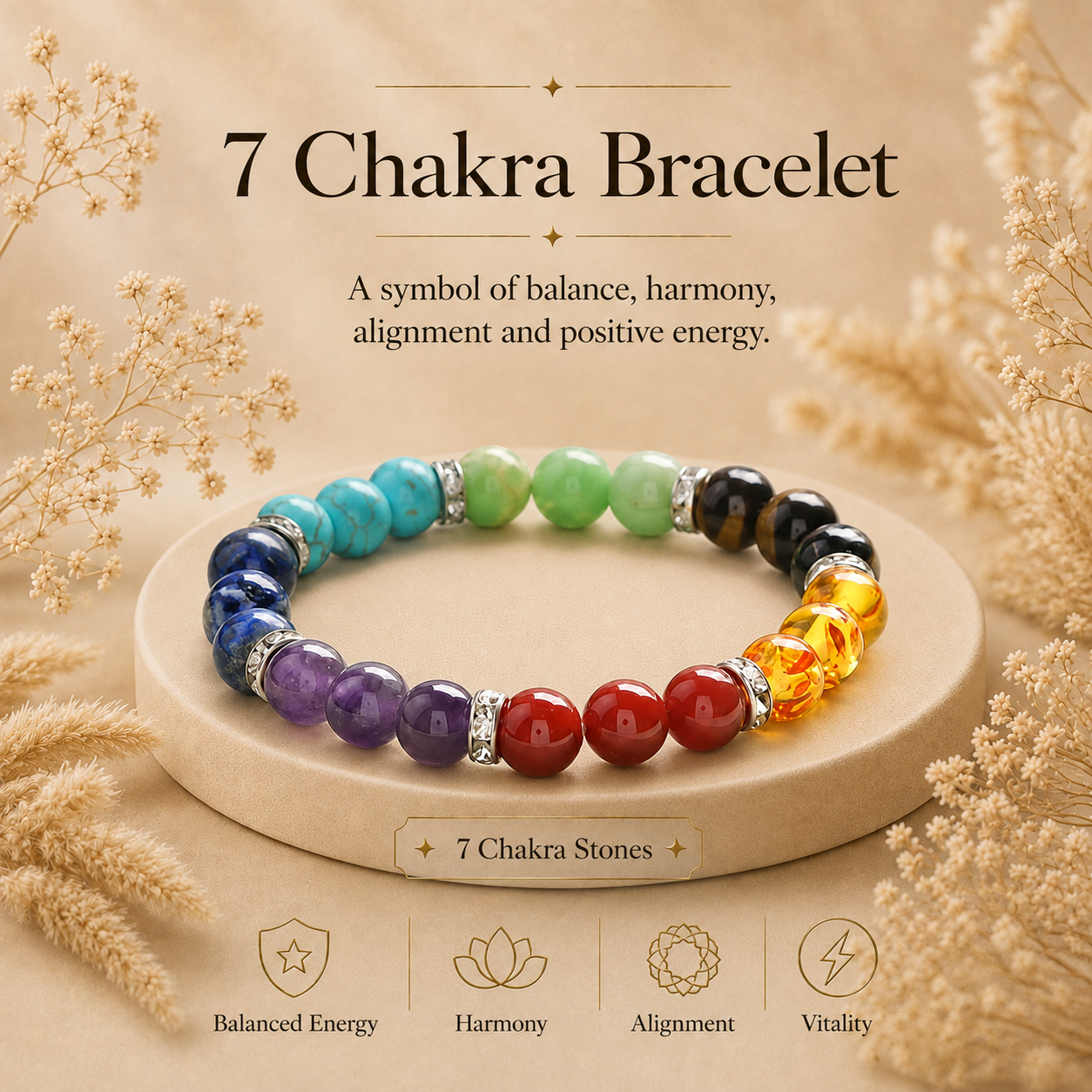 Seven Chakra Certified Healing Crystal Bracelet