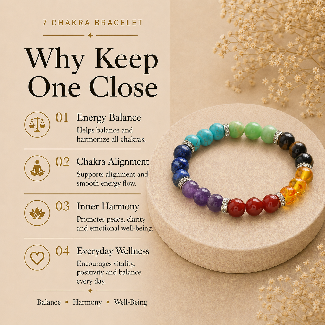 Seven Chakra Certified Healing Crystal Bracelet
