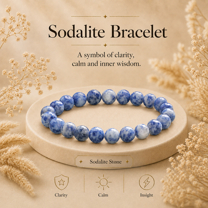 Sodalite Crystal Bracelet (Bead Size: 8mm, Length: 6-7 Inch)