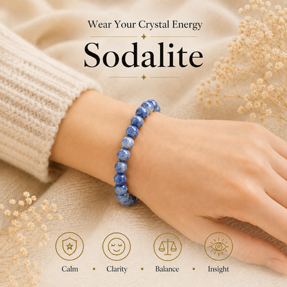 Sodalite Crystal Bracelet (Bead Size: 8mm, Length: 6-7 Inch)