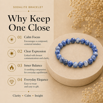 Sodalite Crystal Bracelet (Bead Size: 8mm, Length: 6-7 Inch)