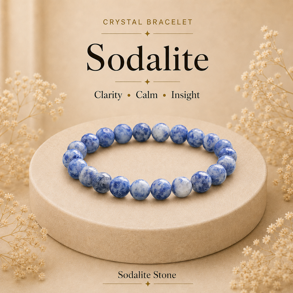 Sodalite Crystal Bracelet (Bead Size: 8mm, Length: 6-7 Inch)