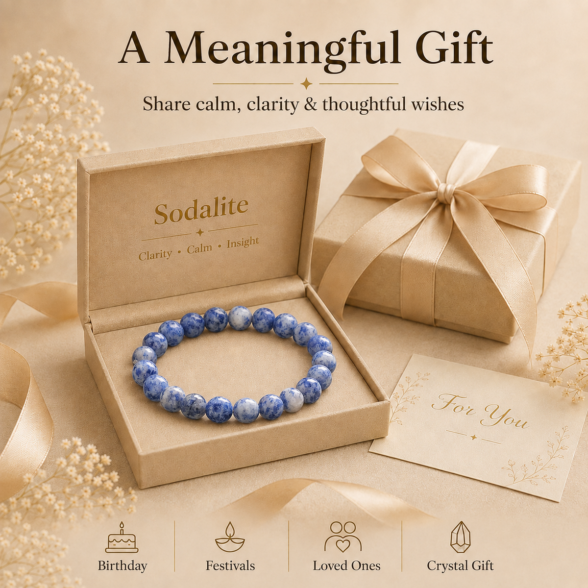 Sodalite Crystal Bracelet (Bead Size: 8mm, Length: 6-7 Inch)