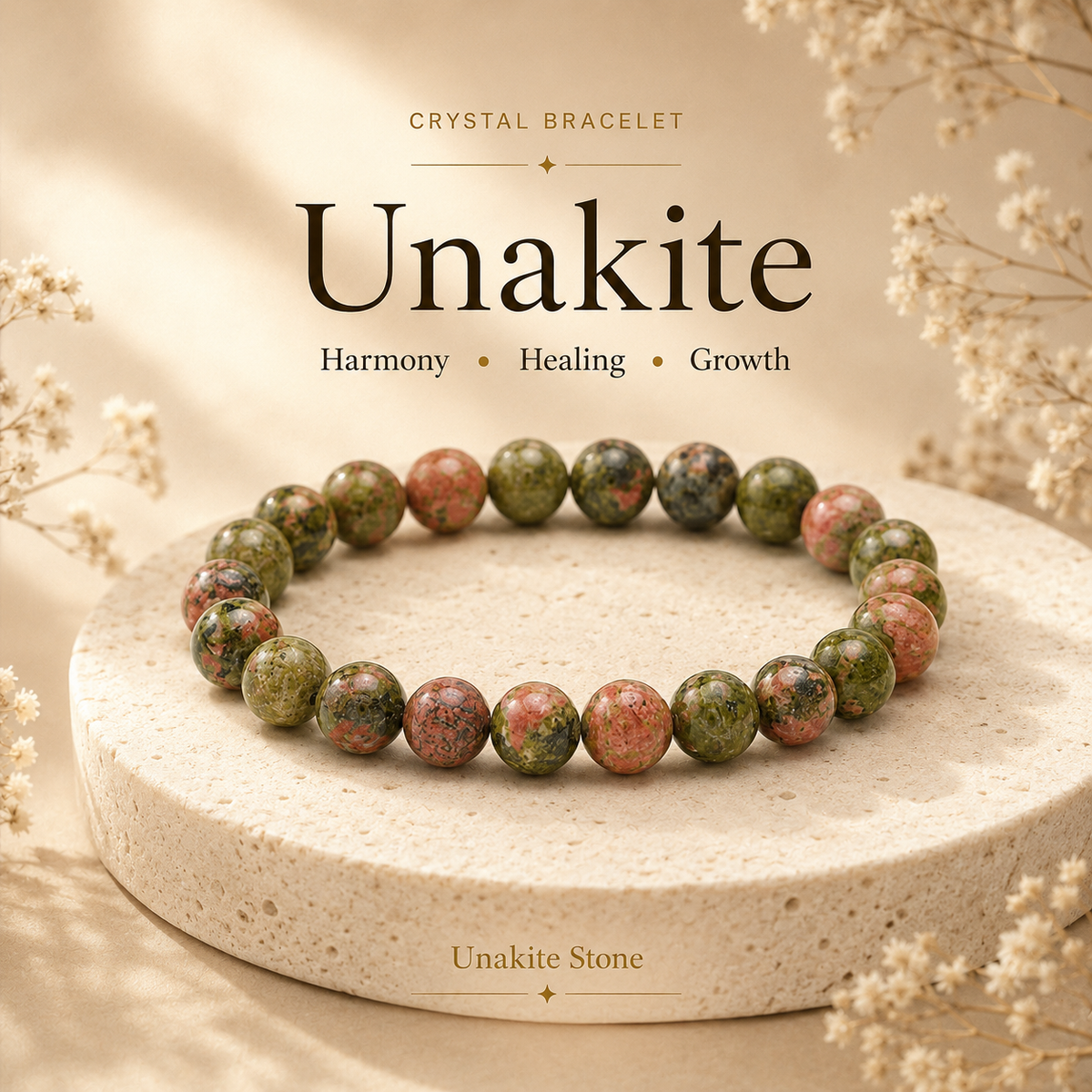 Unakite Crystal Bracelet (Bead Size: 8mm, Length: 6-7 Inch)