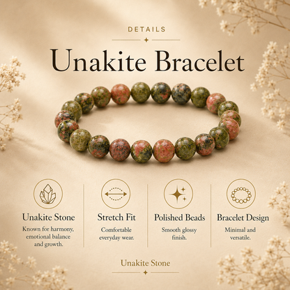 Unakite Crystal Bracelet (Bead Size: 8mm, Length: 6-7 Inch)