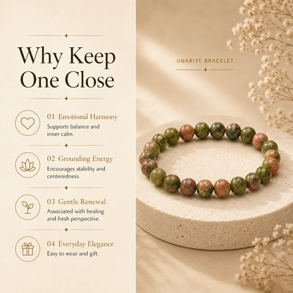 Unakite Crystal Bracelet (Bead Size: 8mm, Length: 6-7 Inch)