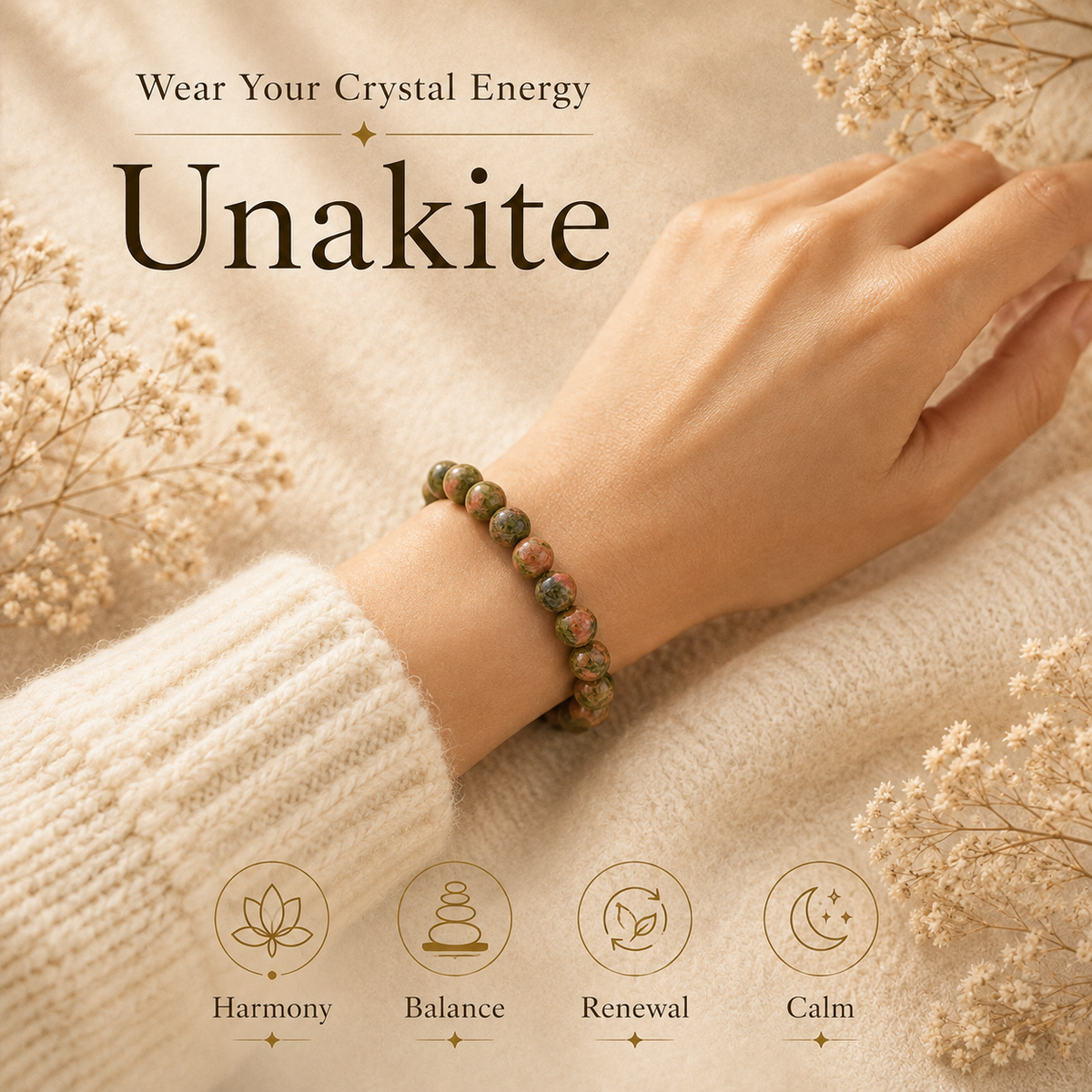 Unakite Crystal Bracelet (Bead Size: 8mm, Length: 6-7 Inch)