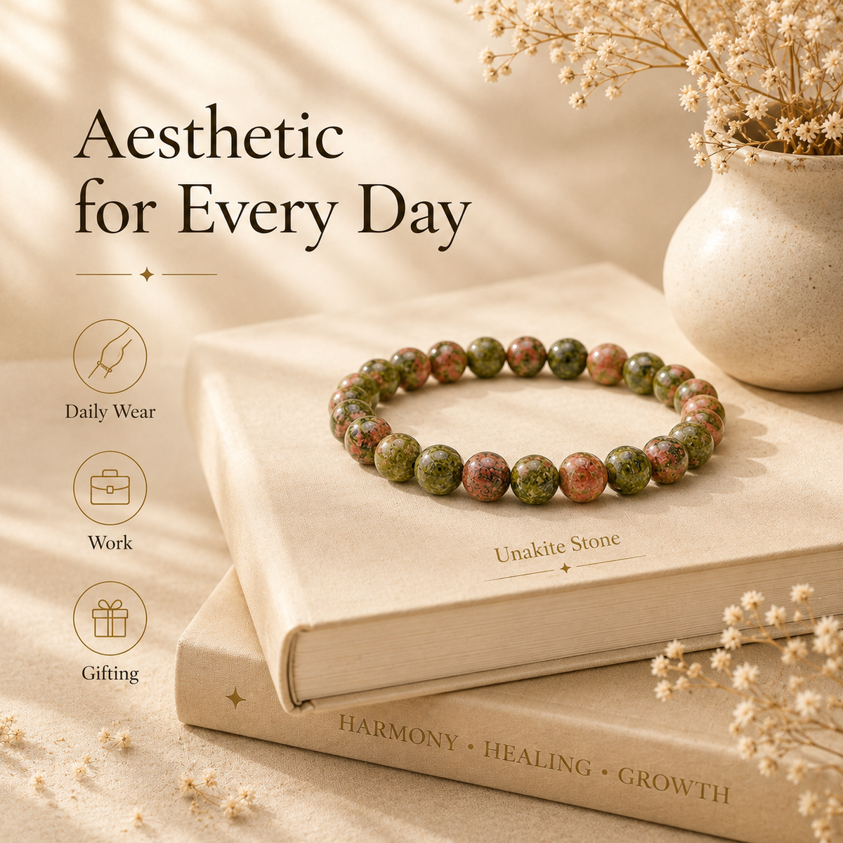 Unakite Crystal Bracelet (Bead Size: 8mm, Length: 6-7 Inch)