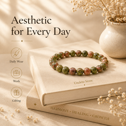 Unakite Crystal Bracelet (Bead Size: 8mm, Length: 6-7 Inch)