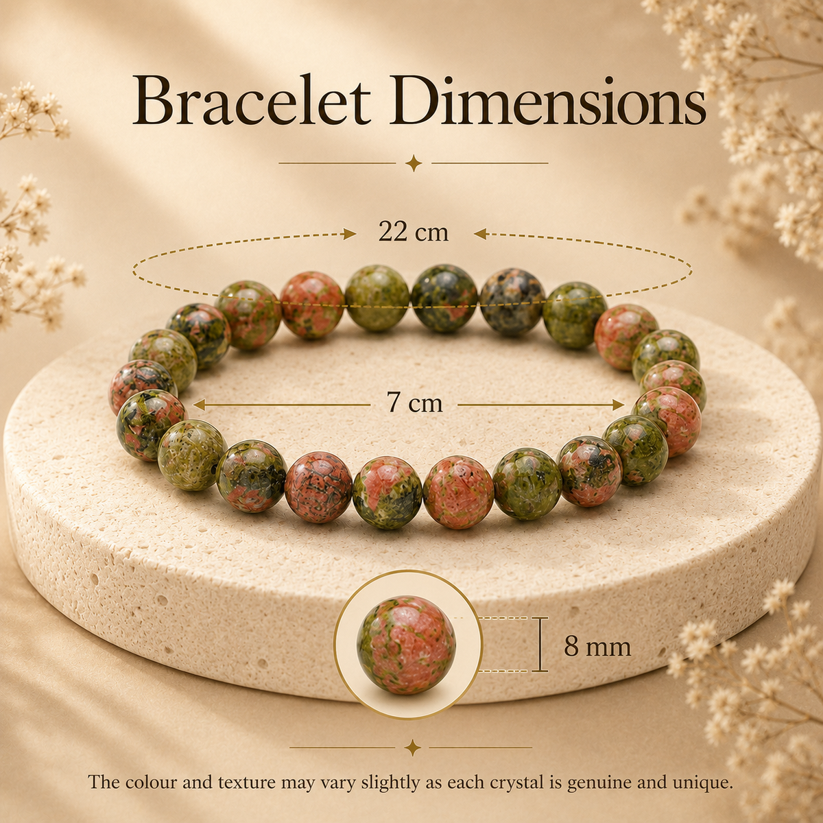 Unakite Crystal Bracelet (Bead Size: 8mm, Length: 6-7 Inch)