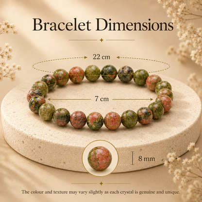 Unakite Crystal Bracelet (Bead Size: 8mm, Length: 6-7 Inch)